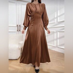 Elegant Satin Maxi Dress in Brown